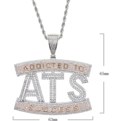 Iced out Men hiphop Initial Letter charm pendant necklace with long rope chain paved gold rose gold plated boy punk rock jewelry