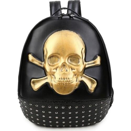 School 3D Skull Head Backpack Men Women 's Skeleton Faux Synthetic Leather Laptop Student Laptop Rucksack