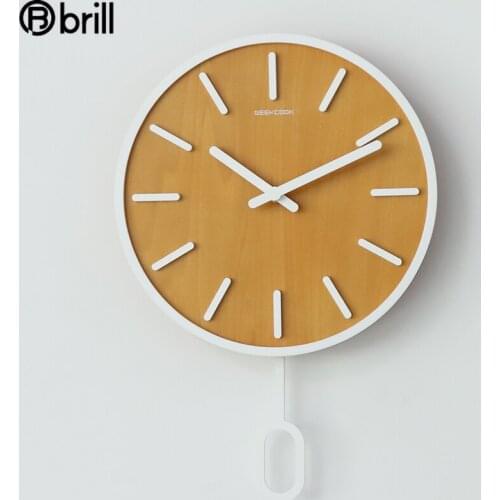 Nordic Wall Clock Wood Pendulum Clocks Wall Home Decor Living Room Luxury Silent Horloge Murale Design Moderne Reloj Mural Gift