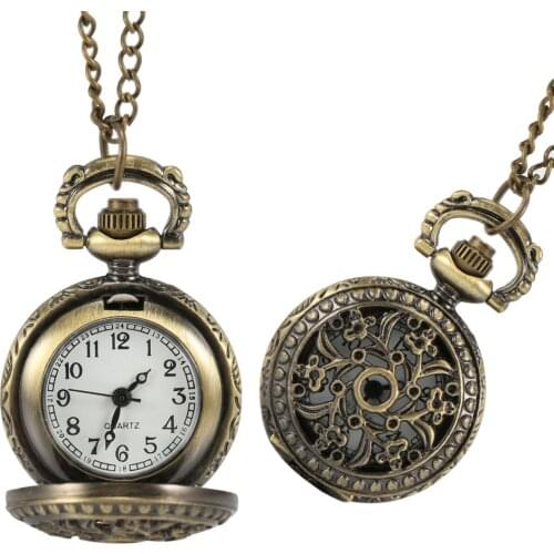 Newly Fashion Vintage Women Pocket Watch Alloy Retro Hollow Out Flowers Pendant Clock Sweater Necklace Chain Watches Lady Gift