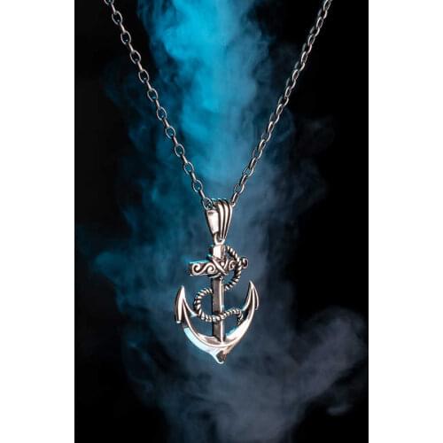 925 Sterling Silver Anchor Necklace Mens Necklace The Seas of Soul Pendant Necklace Silver Anchor Pendant Chain Necklace
