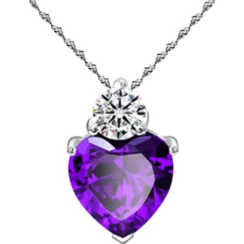 Necklace Heart-shaped Zircon Crystal Necklace Chain Clavicle Sweater Chain Women Heart Rhinestone Silver color Pendant Jewelry