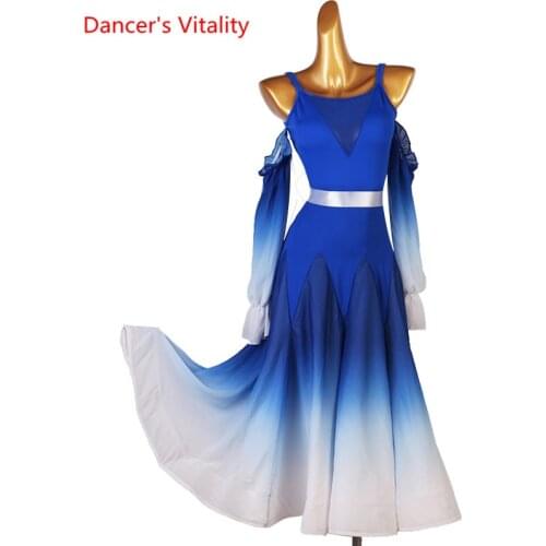 Ballroom Dance Dress Sling Long Skirt Lantern Sleeves Performance Clothes Profession Custom Adult Child Competition Clothing