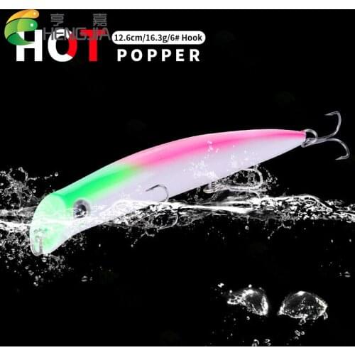 HENGJIA fishing lure 6pcs/lot 12.6cm 15.3g Plastic hard bait popper lure Artificial pesca Tackle for bass crap fishing 3D eyes