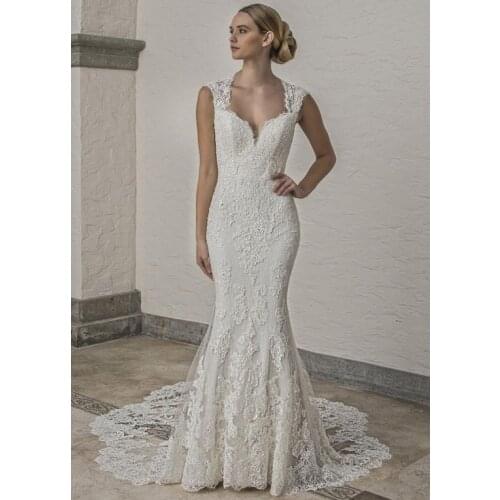 Mermaid Luxury V-cut Off Shoulders Long Train Top Appliques Bride Dress Vestido De Noiva