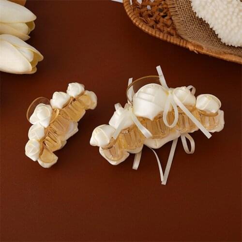 Satin Three-dimensional Rose Flower Hair Claws Clip Fairy French Fashion Bow Lace Hair Accessories Girls Back Head Hairwear