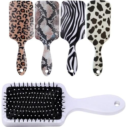 Hair Brush 3D Massage Scalp Comb Leopard Cow Print Salon Hairdressing Brush Paddle Curly Straight Cushion Comb