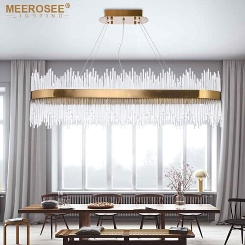 Modern Crystal LED Pendant Light rods Hanging Lamp Gold Oval Suspension Living Room Restaurant for Dinning room Luminaire Abajur