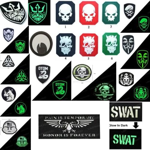 Skull 3D PVC Tactical Badge Hook Loop Glow In Dark Patches For Clothing Fashion Backpack