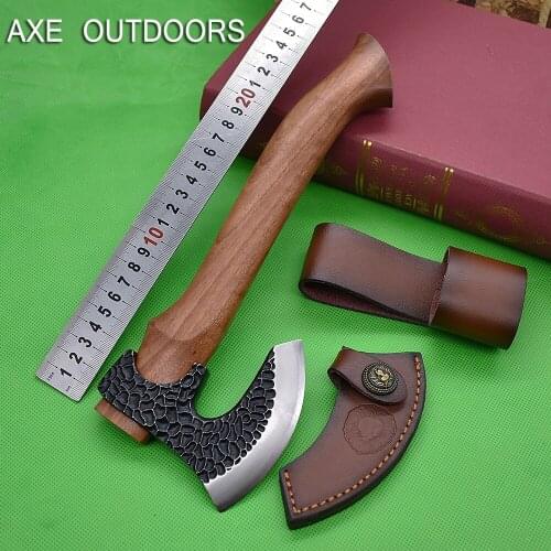 Axe Outdoor Hunting Military Rosewood Handle Handmade Forged EDC With Leather Case Survival Tool Camping Small Axe Self-Defense
