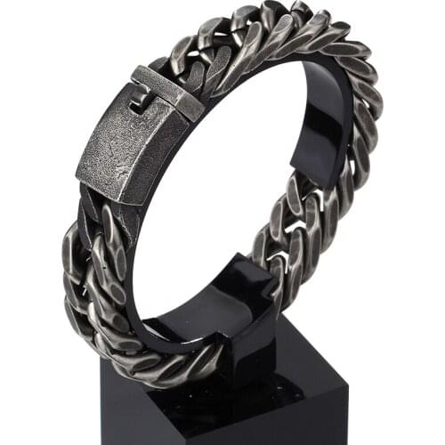 101g Heavyweight Cool design Black 15mm Stainless Steel Solid Double Curb Chain Link Cuban Bracelet Jewelry 8.5