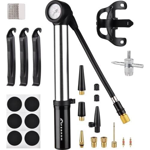 Bike Pump Bicycle Pump 150PSI High Pressure Bicycle Air Pump With Pressure Gauge Puncture Repair Kit Fits Bike