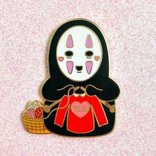 Knitting No Face Enamel Pins Cute Cartoon Spirited Away Lapel Pin Jacket Jeans Badge Brooch Fashion Accessories