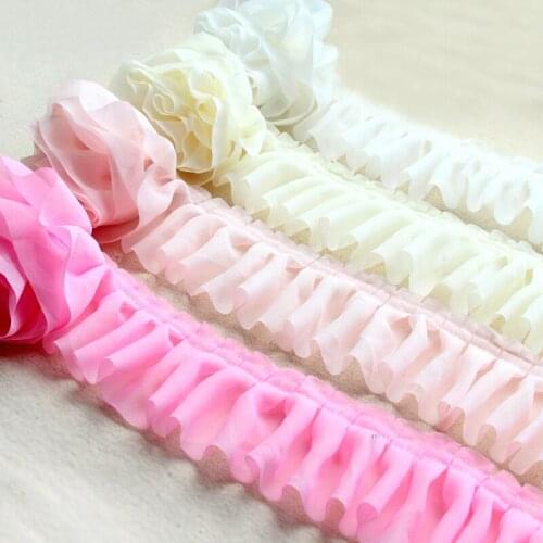 5meters high quality Pleated chiffon White Black Lace Fabric Ruffle Trim For Girls Dress/Cuff /Wedding DIY material
