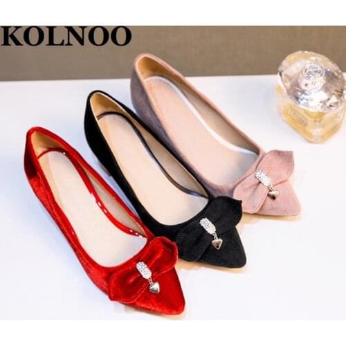 KOLNOO New Handmade Ladies Chunky Heels Pumps Mid-Heel Slip-On Butterfly-Knot Pointed-Toe Large Size 35-47 Fashion Court Shoes