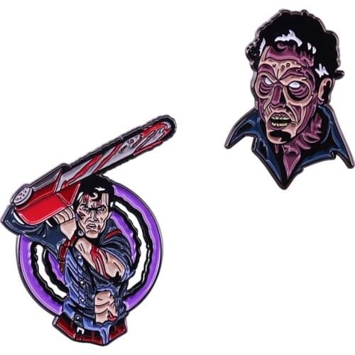 Evil Dead Army of Darkness inspired hero ash lapel pin dark fantasy comedy horror film brooch horror movie fans gift
