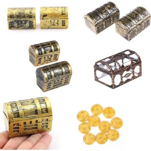 1/2/10pcs Plastic Container Storage Box Pirate Gold Coins For Pirate Crystal Gem Treasure Box Toy Figures gift for Children