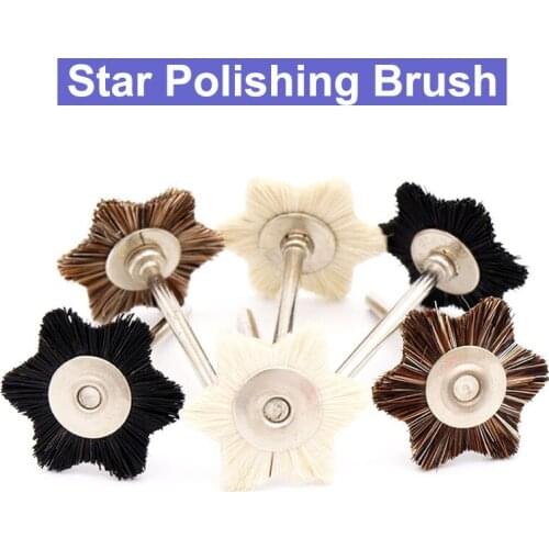 1Pcs 2.35mm Shank Star Shape Mini Wool Pig Horse Hair Polishing Brush For Drill Rotary Grinding Tool Dremel Accessories Brushes
