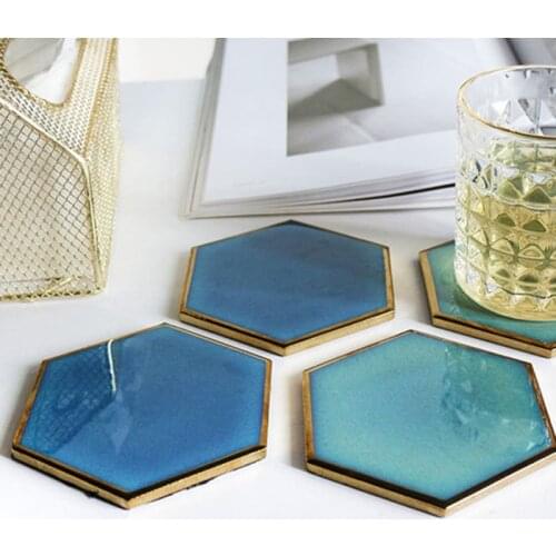 1 PC Nordic Hexagon Gold-plated Ceramic Placemat Heat Insulation Coaster Porcelain Mats Pads Table Decoration new