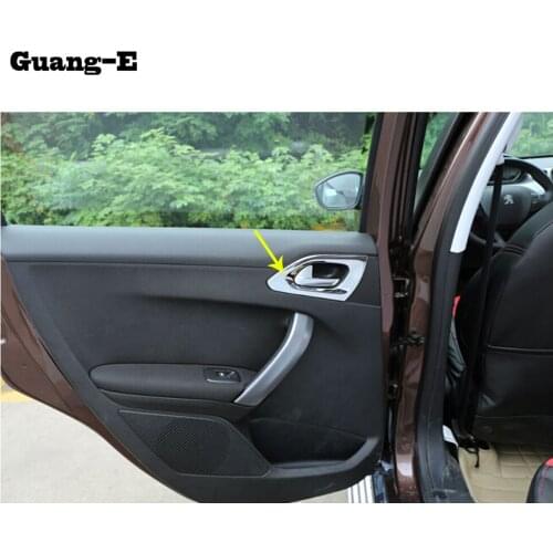 Car Styling Cover Stick Trim ABS Chrome Door Inner Built Handle Bowl Frame Lamp 4pcs For Peugeot 2008 2014 2015 2016 2017 2018