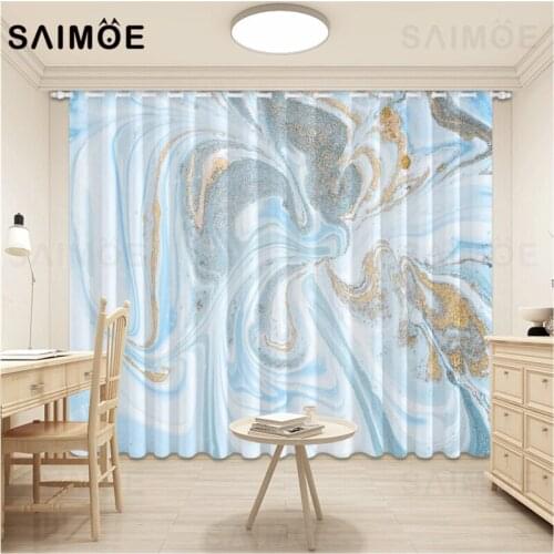 Abstract Stripe Curtains Marble Texture Curtain For Living Room Luxury Modern Art Light Blue Bedroom Curtain Ultra Micro Shading