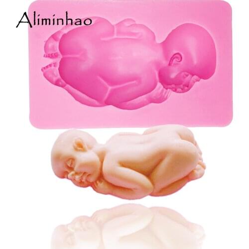 B0136 big 3D sleeping baby mold Cake dessert Sugarcraft Silicone mould chocolate fondant cake decorating tools Resin Clay Soap