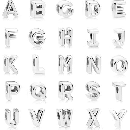 Authentic 925 Sterling Silver Alphabet Letter A-Z bead Fit Original Pandora Charms Bracelet for Women Diy Jewelry Making