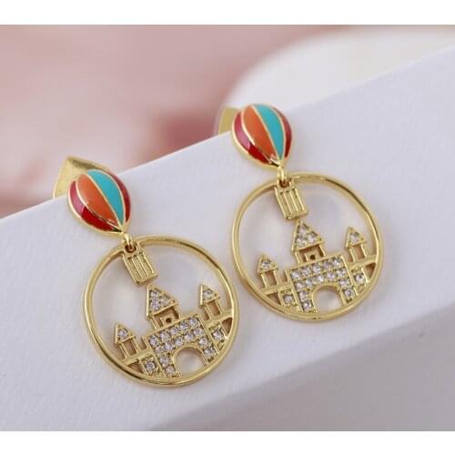 Csxjd 2020 New Simple Enamel Hot air Balloon Castle inlaid Crystal Earrings
