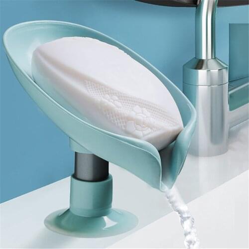 Shower Soap Holder Box Leaf Shaped Drain Soap Box Sponge Storage Plate Tray Bath Soap Shelf Suction Cup Laundry Bathroom Gadgets