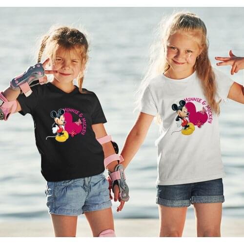 Disney Children Tee Kawaii Dropship Casual Korean Style Print Summer New Products Black White T-shirt Mickey Mouse Cartoon Top