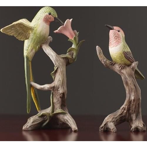 American Simulation Hummingbird Figurines Resin Animal Bird Crafts Retro Home Ornaments Furnishings Garden Decoration