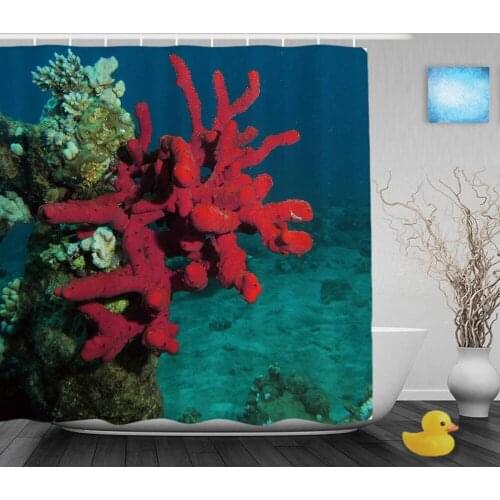 Giant Red Sea Sponge Bathroom Curtain Beautiful Underwater World Shower Curtains Waterproof Mildew Polyester Fabric With Hooks