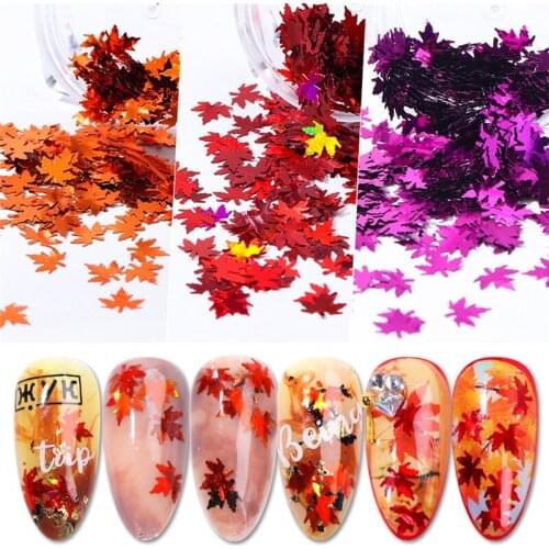 Holographic Multicolor Sequins Chameleon Nail Art Glitter Flakes Fall Leaves Design Laser Maple Leaf Nail Decorations Manicure