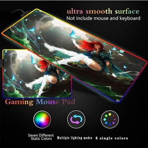 Red-haired Girl with Butterflies Anime XXL Mouse Pad LED Backlight RGB Gaming Mouse Pad Dragon Keyboard Computer Mat Custom