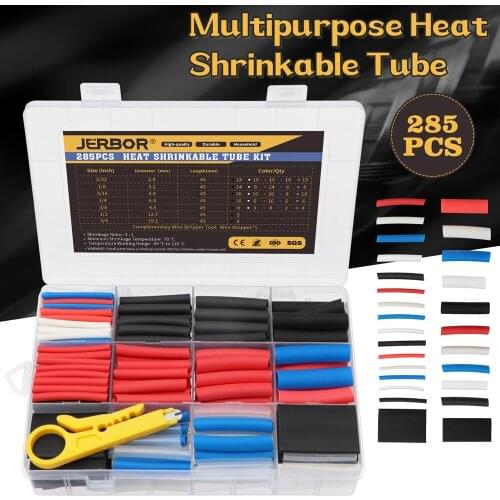 Jerbor 285pcs 9 Sizes Heat Shrink Tube Assorted Polyolefin Hollow Tube Wire Sleeves Wrap Wire Set Mix Color Black