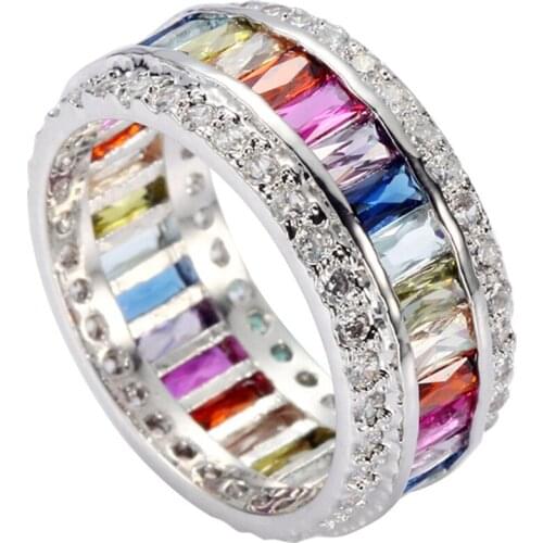 Fleure Esme Engagement rings for women Peridot Morganite Blue Purple Pink Red Cubic Zirconia Rhodium Plated R489 size 6 7 8 9 10