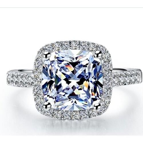 3 Carat Genuine White Gold Cushion Shape Glorious Simulate Diamond Anniversary Ring For Women Perfect Design Jewelry For Female
