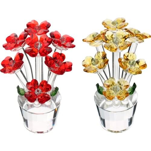 Crystal Flower Figurine Suncatcher Ornament Floral Keepsaske Christmas Gift Home Office Decor Craft Collectible for Lady Gift