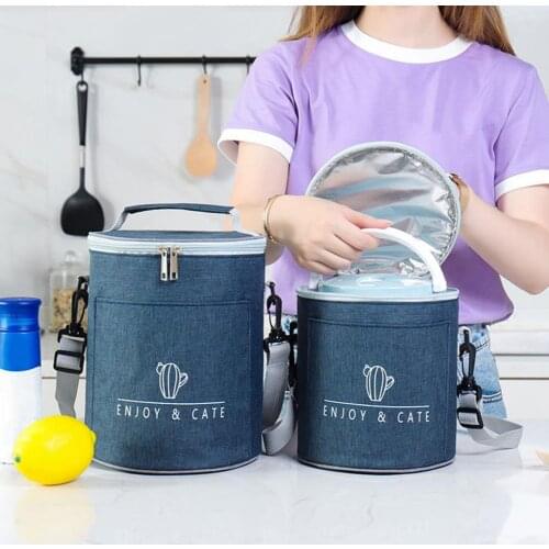 Round Insulated Double Zipper Lunch Case Bag with Adjustable Shoulder Strap