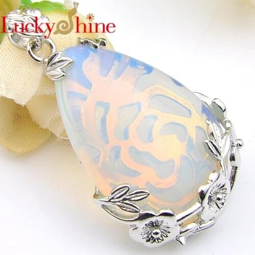 Luckyshine 2 Pcs/Lot Angel tears Vintage Water Drop Moonstone Natural Crystal Silver Plated Pendants for Necklaces 2 Color NEW