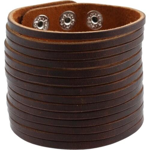 Multilayer Design Punk Cuff Bangle Fashion Vintage Brown Rock Genuine Wide Leather Bracelets Women Men Jewelry Accessories