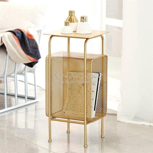 Fashion Golden Metal Bedside Shelf Multi-layer Steel Wire Coffee Desk Magazine Rack Fashion Design Book Storage Organizer