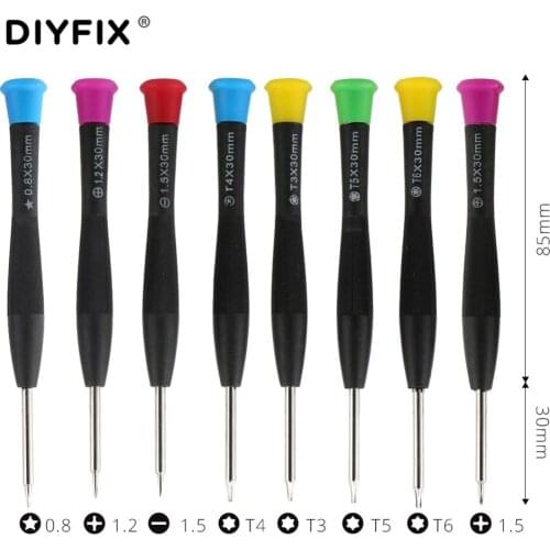 DIY 8 in1 Phone Repair Tools Kit Screwdriver 0.8 Pentalobe 1.2 Phillips 1.5 Cross 1.5 Flatted T3 T4 T5 T6 for Mobile Phone PC