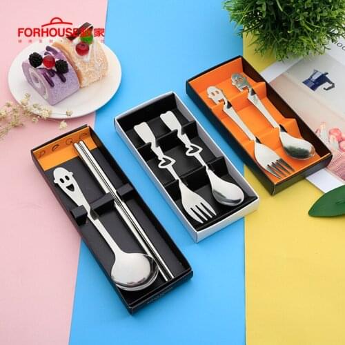 2pc/set Stainless Steel Dinnerware Set Spoon Fork Kits Smile Heart Creative Cute Tableware Set with Gift Box For Gift