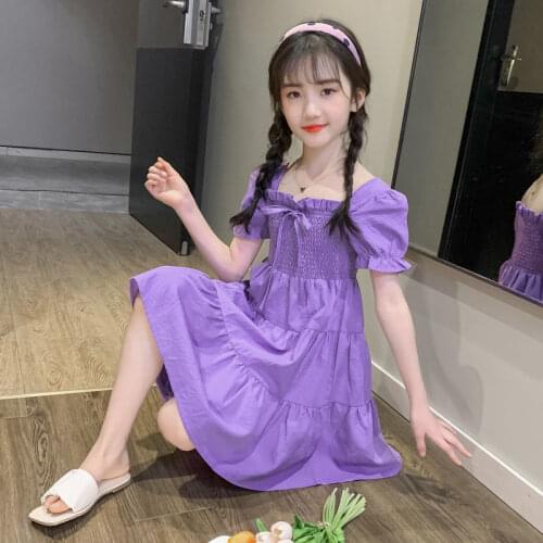 2021 Summer New Kids Dresses for Girls Chiffon Dress Child Baby Sweet Princess Dress Puff Sleeve Dress Baby Girl Clothes Q66
