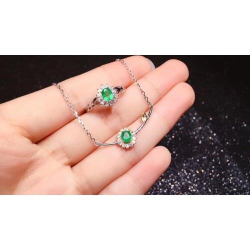 New Arrival Natural Real Emerald jewelry set Natural Real Emerald 925 sterling silver 1pc Emerald pendant,1pc Emerald ring
