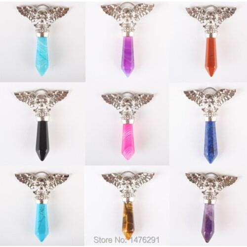 New Colorful Crystal Stone Hexagonal Cylindrical Faceted Skeleton Bead Silvers Plating Pendant 1PCS