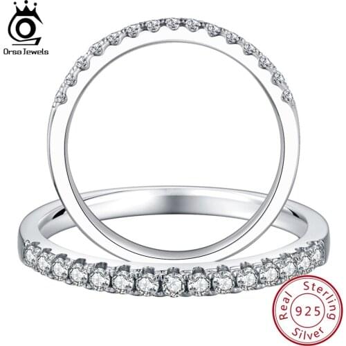 ORSA JEWELS Moissanite Wedding Band Solid Sterling Silver Rings for Women Set VVS DE Color Sparckly 0.225ct of Moissanites SMR46