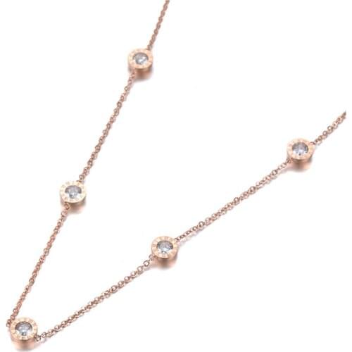 Trendy Titanium Steel 5Pcs Roman Numeral CZ Crystal Charm Pendant Jewelry Rose Gold Wedding Necklaces For Women N19101