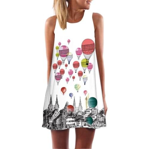 Casual Women 3D Balloons Flower Printed A Line Sleeveless O Neck Mini Dress